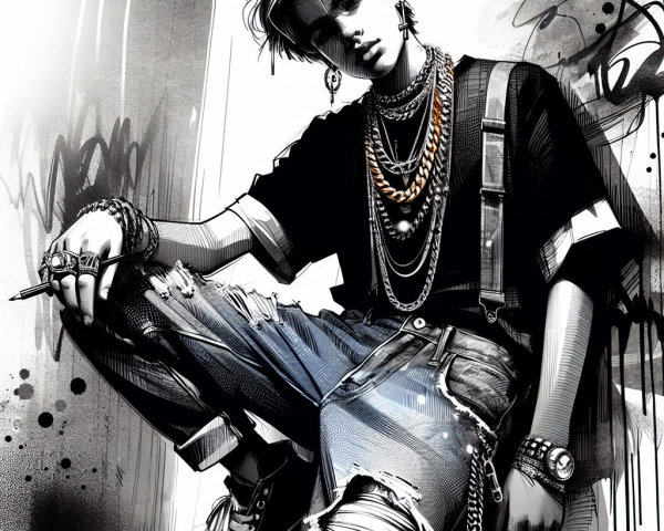 Stylish Figure in Black Tee and Distressed Jeans