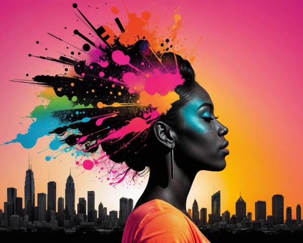 Silhouette of a woman with colorful sunset backdrop
