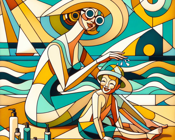 Abstract Beach Scene with Woman and Child