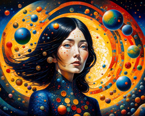 Portrait of a Young Woman in a Cosmic Background