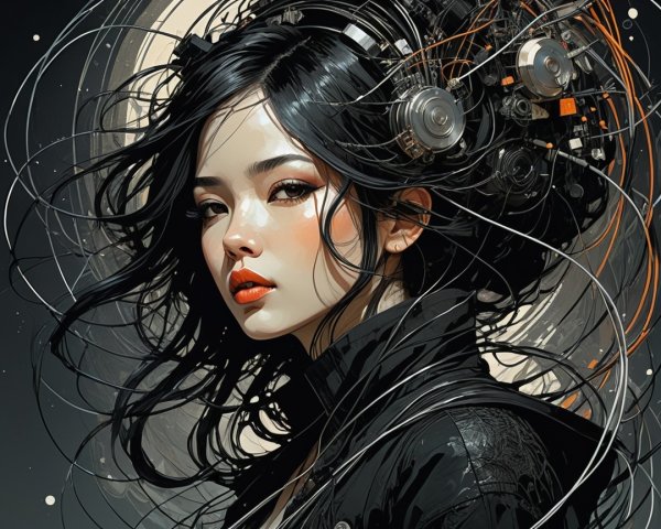 Portrait of a woman with futuristic elements and beauty