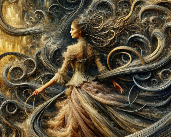 Fantastical Scene of a Woman in an Elegant Gown