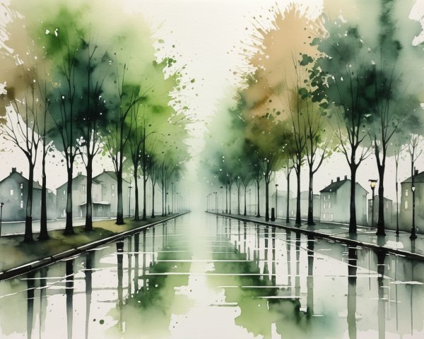 Tranquil Tree-Lined Street with Autumn Hues