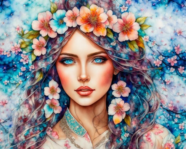 Portrait of a Woman with Flowers and Dreamy Background