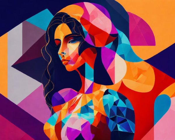 Abstract Portrait of a Woman in Vibrant Geometric Shapes