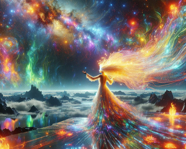 Mystical Figure in a Vibrant Cosmic Landscape