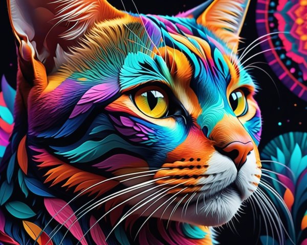 Vivid Abstract Cat Portrait with Intricate Patterns