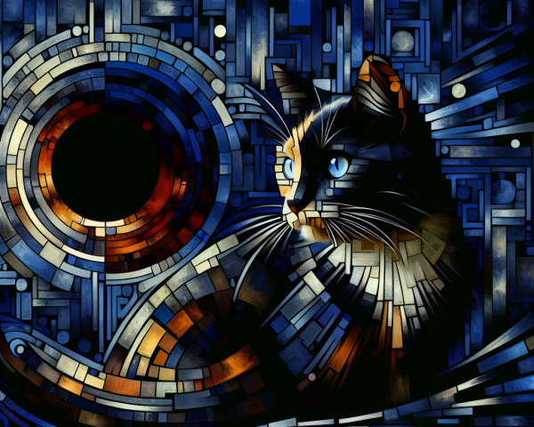 Mosaic Cat Design with Vibrant Colors and Patterns