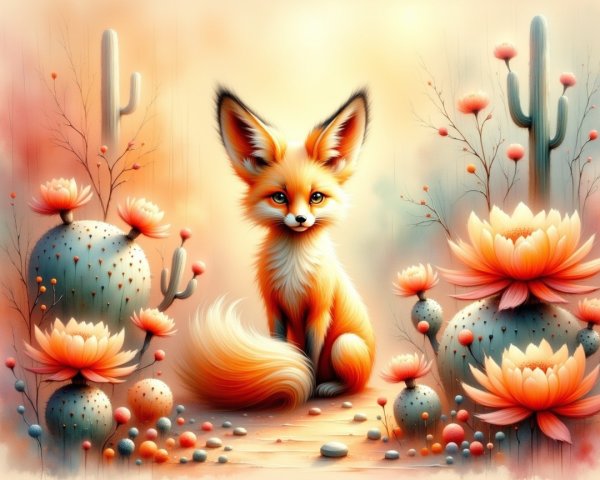 Charming fox in a colorful desert landscape scene