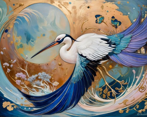 Majestic crane with vibrant colors and elegant details