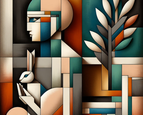 Neoplasticism Abstract Art with Figure and Rabbit