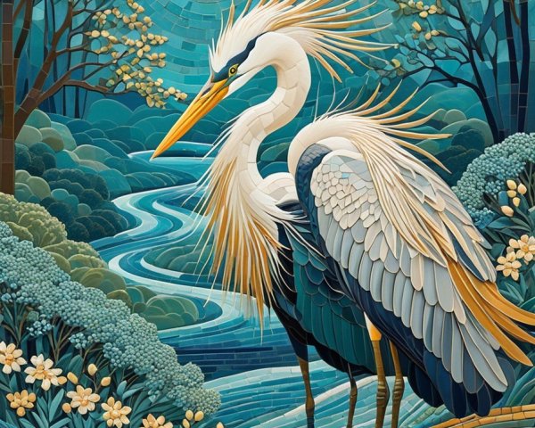 Herons by a River in Vibrant Natural Setting