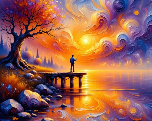 Serene Lake at Sunset with Vibrant Colors and Reflection