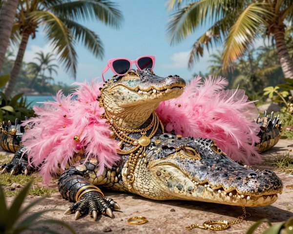 Alligators in Jewelry and Accessories Against Tropical Scene