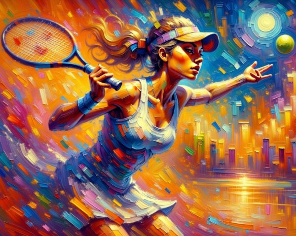 Tennis Player in Action with Abstract Colorful Background