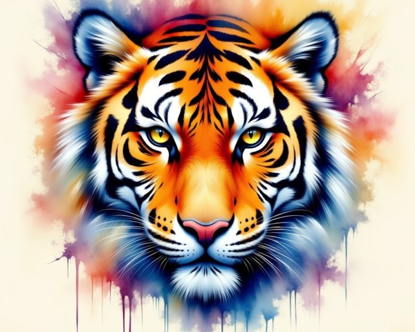 Vibrant Artistic Tiger Face with Abstract Background