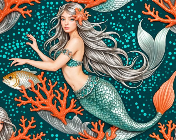 Illustration of a mermaid in an underwater scene