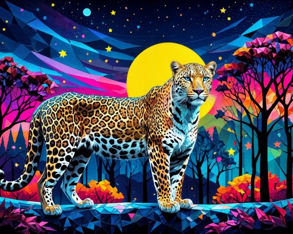Vibrant Leopard Illustration with Colorful Background