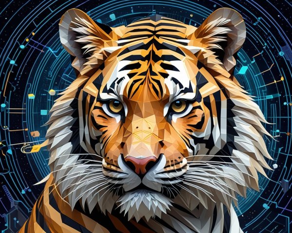 Low Poly Tiger Head in Geometric Digital Art