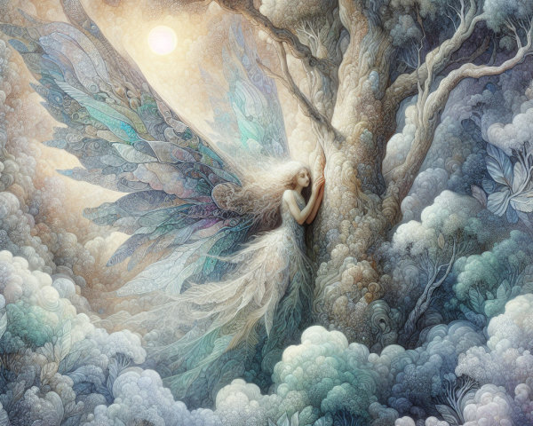 Fairy with Iridescent Wings in a Magical Forest