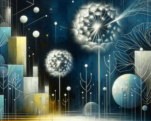 Ethereal Landscape with Abstract Dandelion Plants