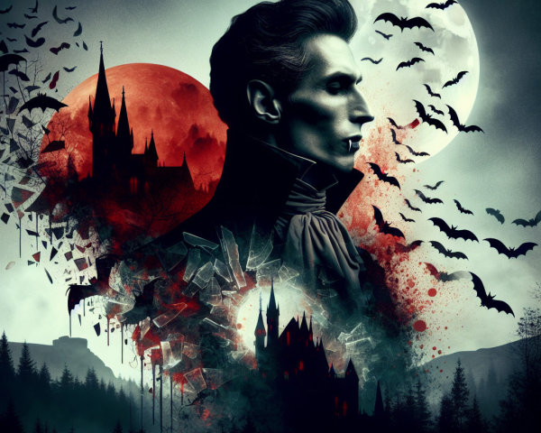 Dramatic Gothic Collage with Twilight Landscape Elements