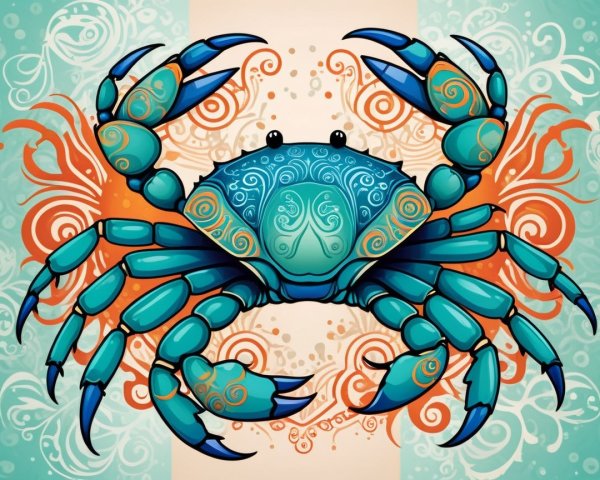 Vividly Illustrated Crab with Turquoise Shell Design