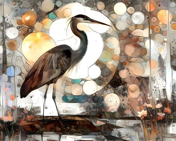 Heron Among Abstract Circles and Soft Hues