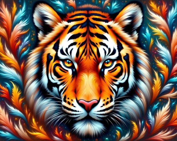Majestic Tiger Face with Colorful Patterned Background