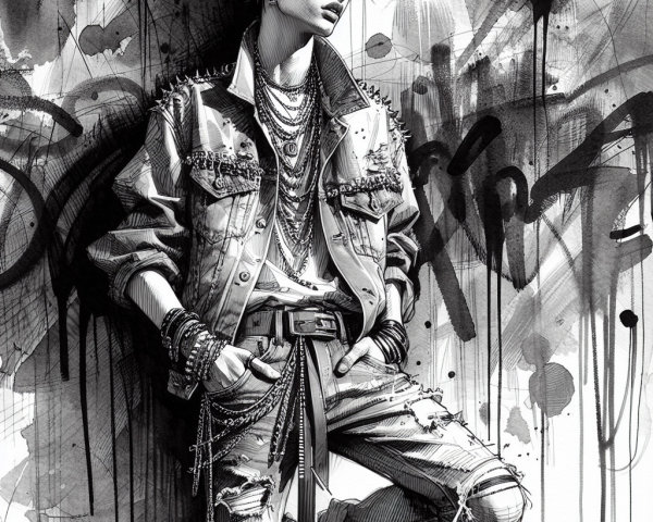 Monochromatic Illustration of Urban Fashion Style