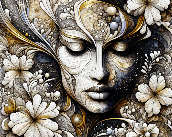 Abstract Face with Intricate Patterns and Flowers