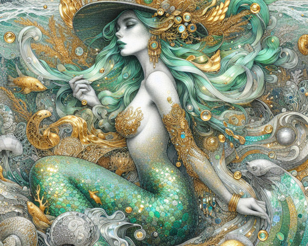 Fantastical Mermaid in Vibrant Underwater Scene
