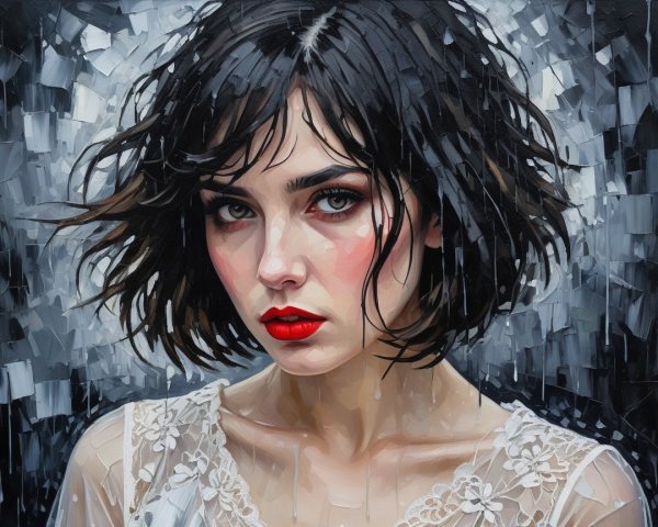 Portrait of a Young Woman with Bold Red Lips