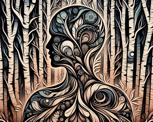 Silhouette of a Head with Nature Elements and Trees