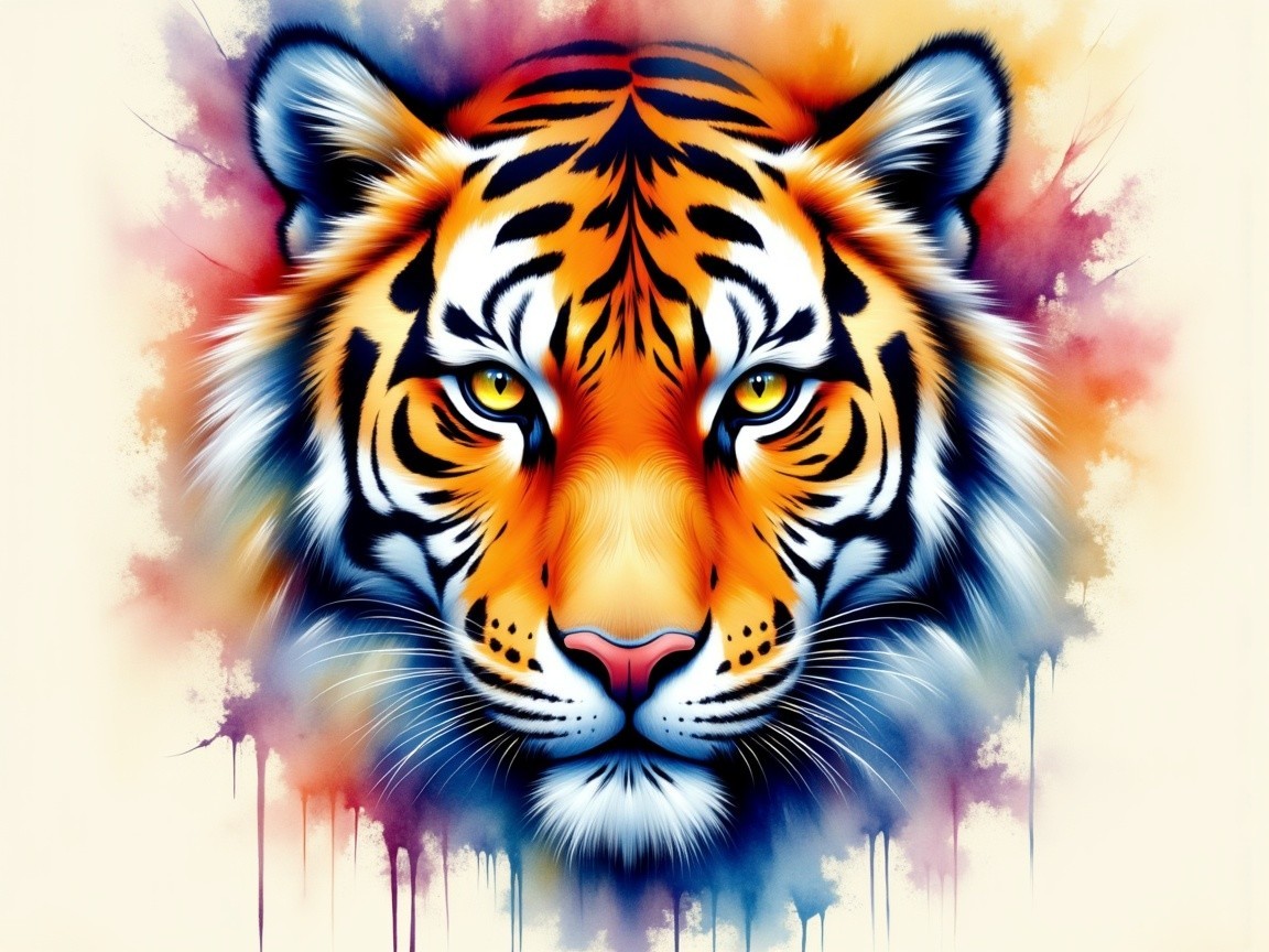Vibrant Artistic Tiger Face with Abstract Background