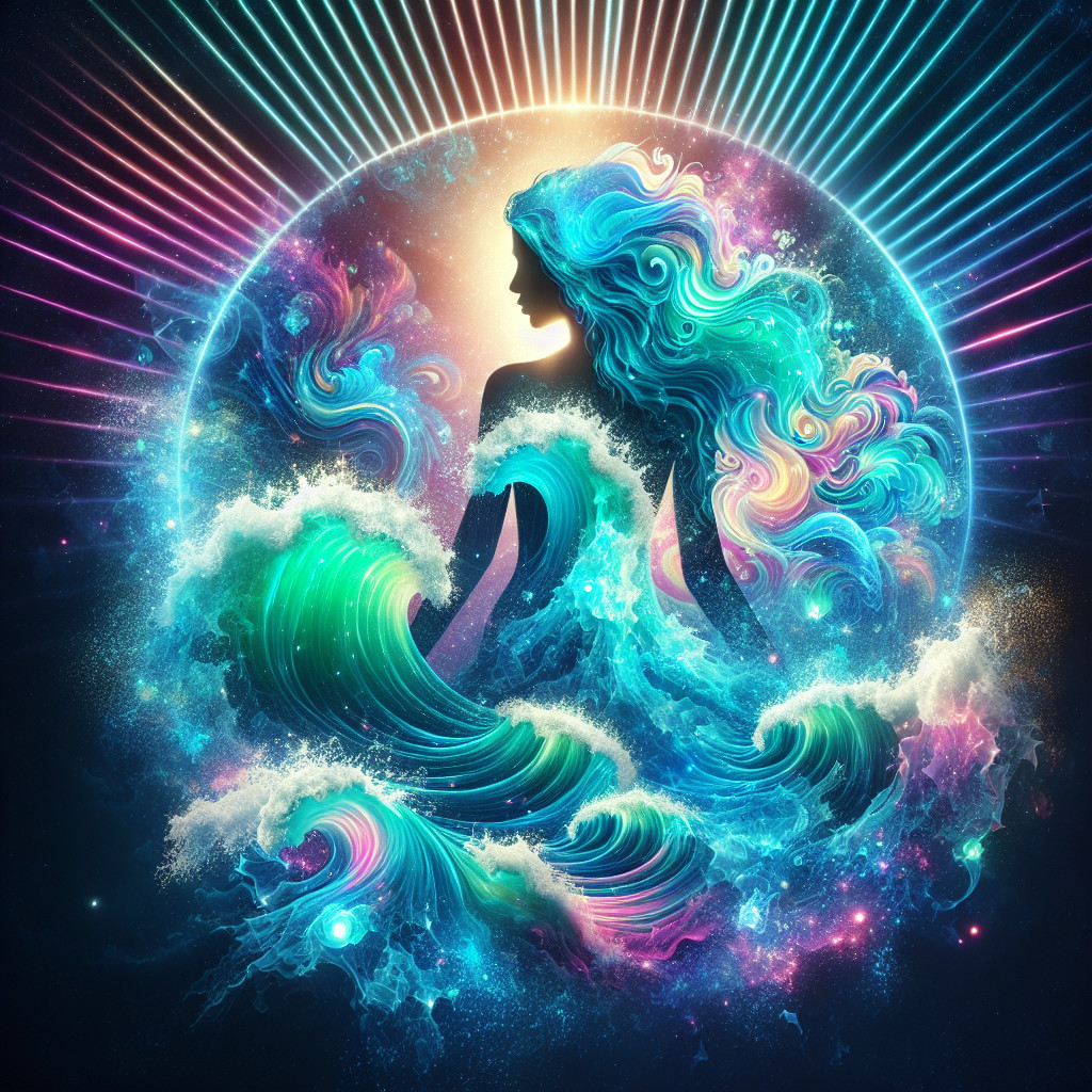 Silhouette of a woman in vibrant, swirling waves
