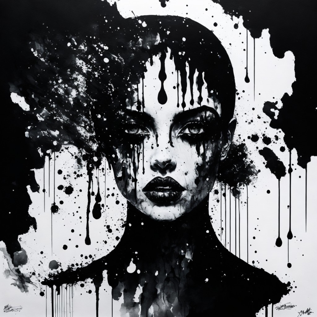 Portrait of a Woman with Abstract Ink Elements
