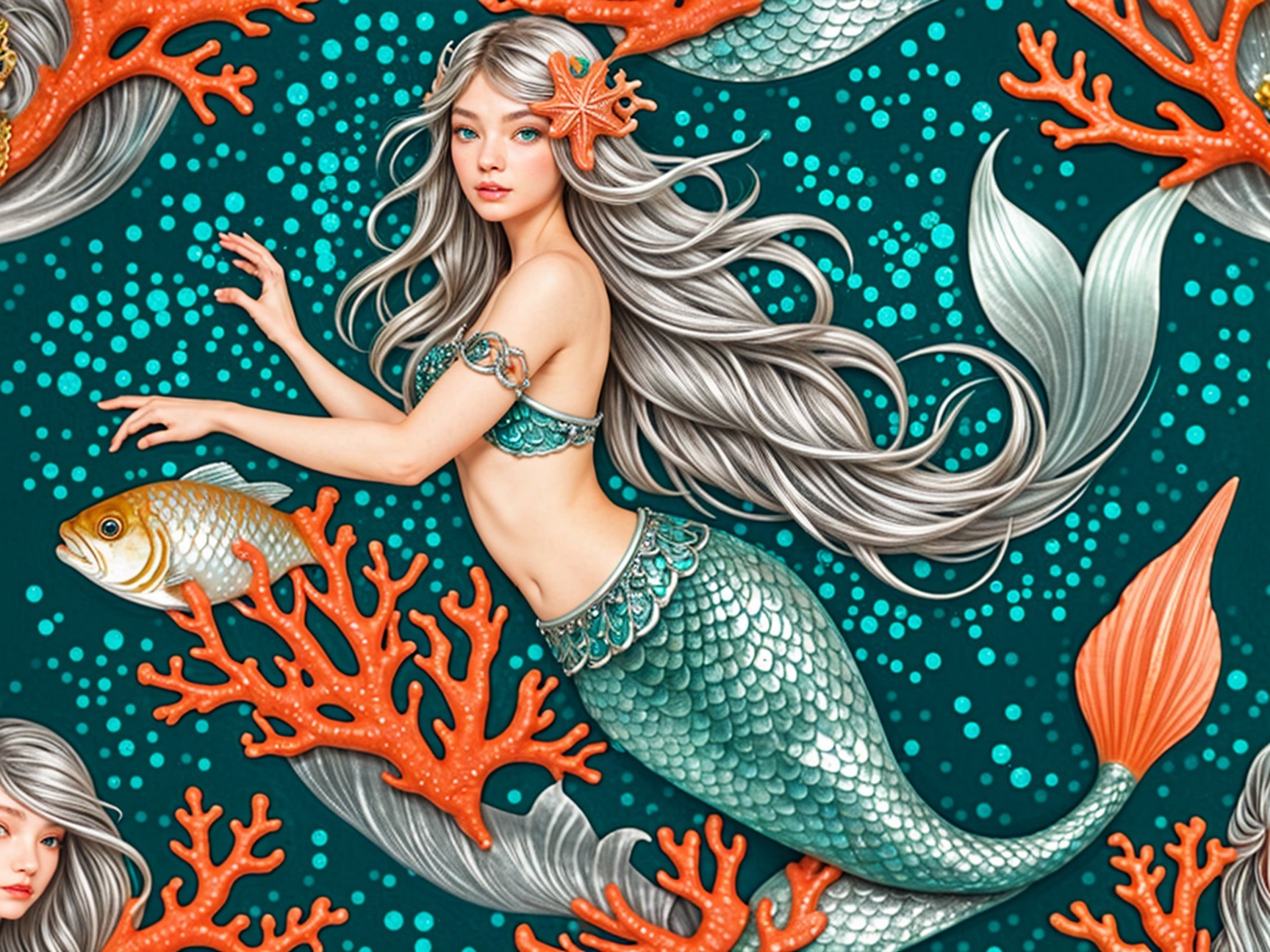 Illustration of a mermaid in an underwater scene