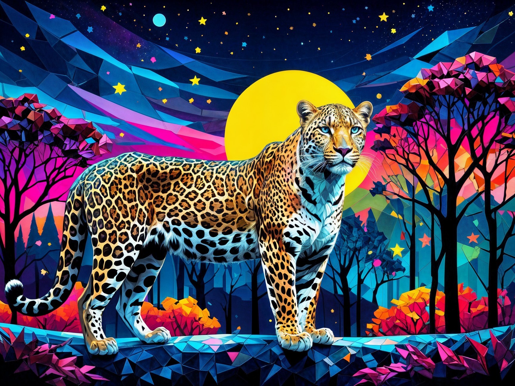 Vibrant Leopard Illustration with Colorful Background