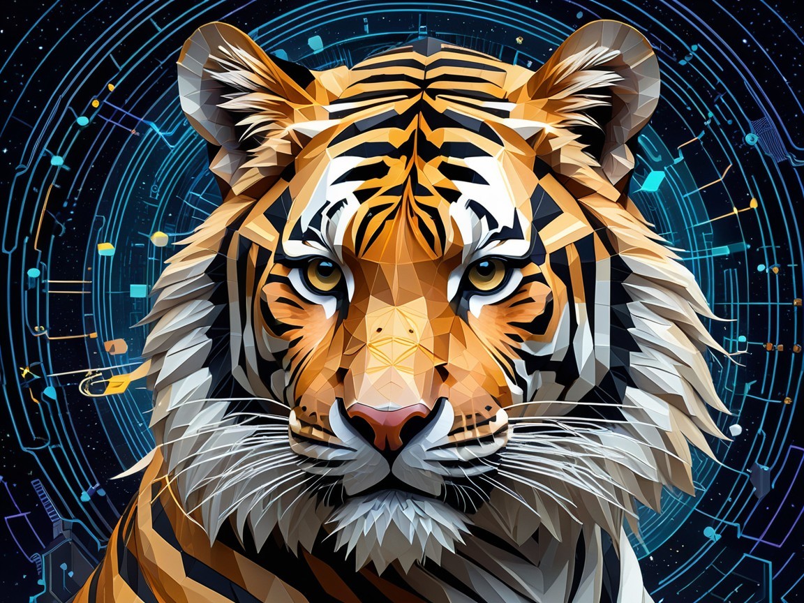 Low Poly Tiger Head in Geometric Digital Art