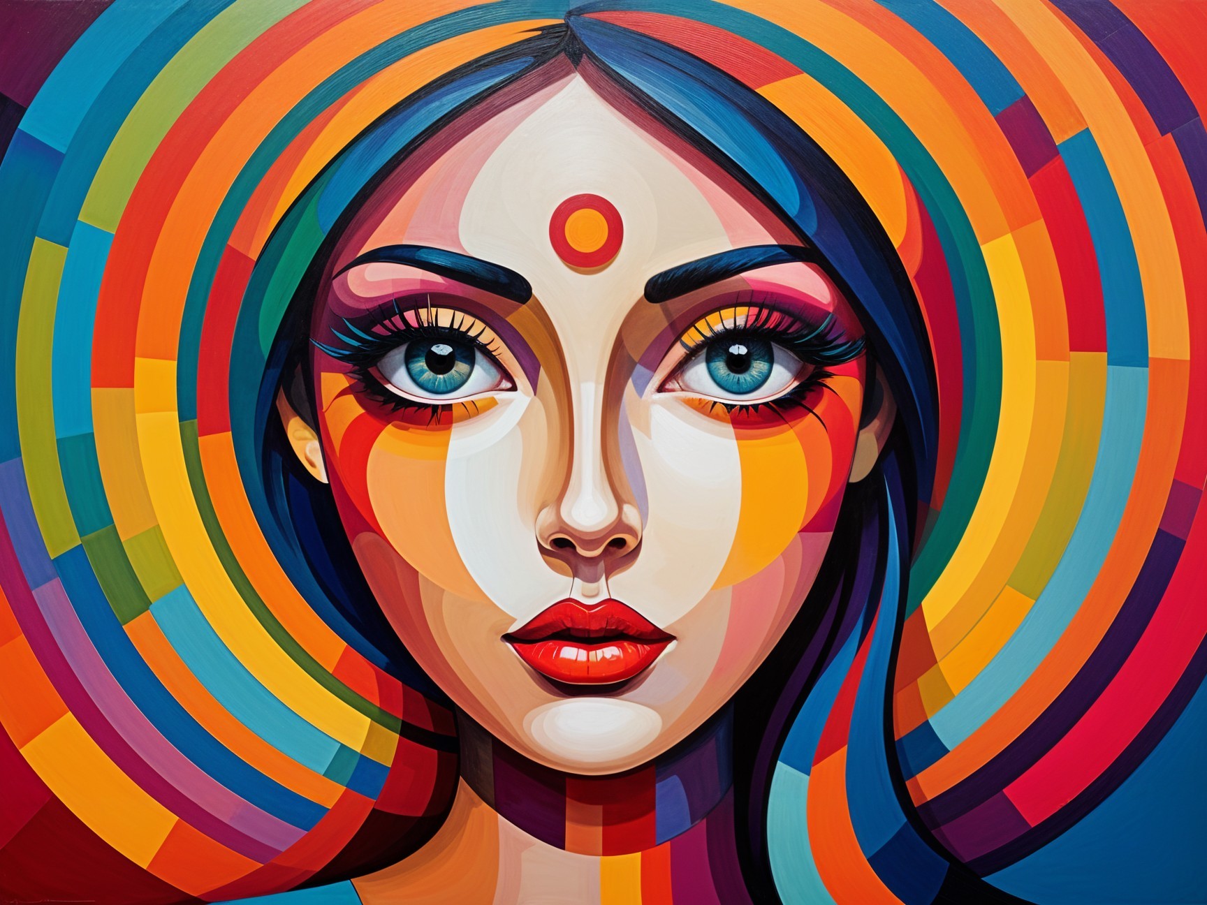 Stylized Female Portrait with Vibrant Colors and Detail