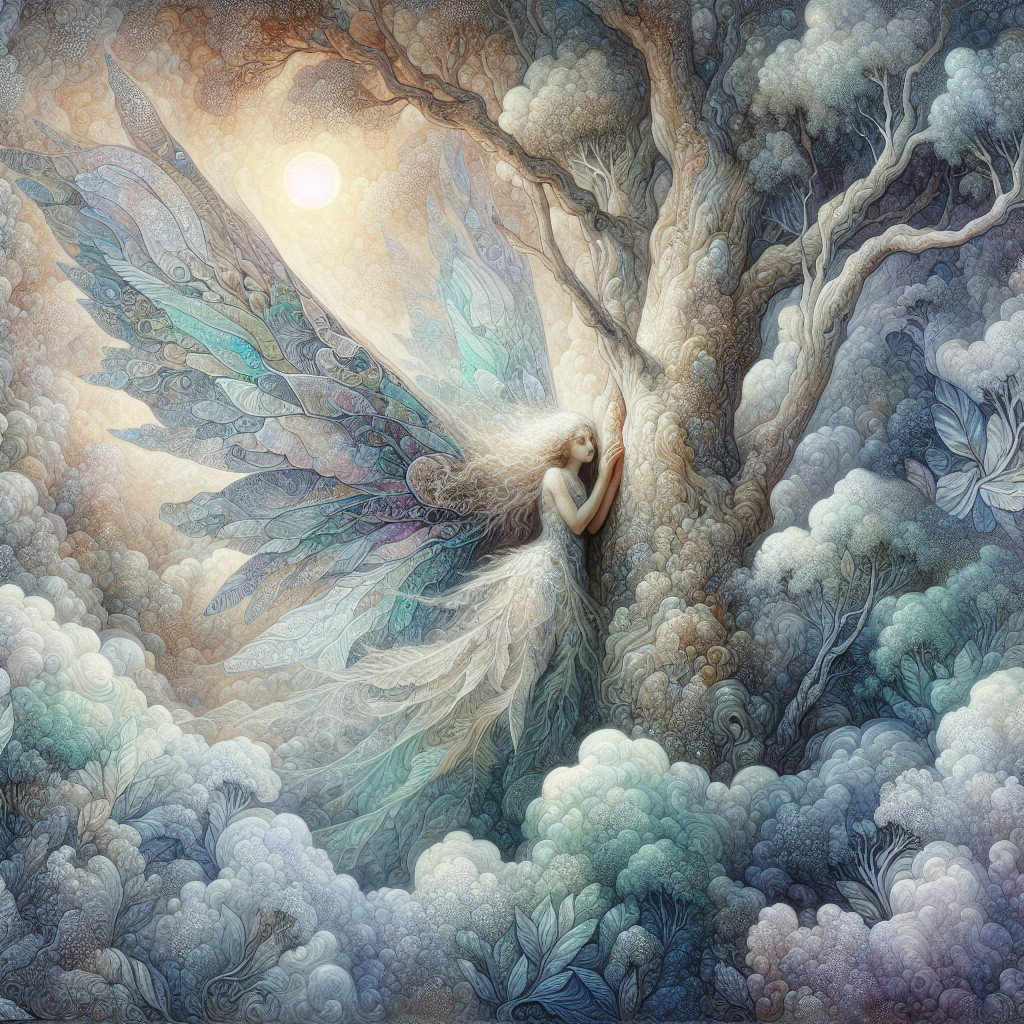 Fairy with Iridescent Wings in a Magical Forest