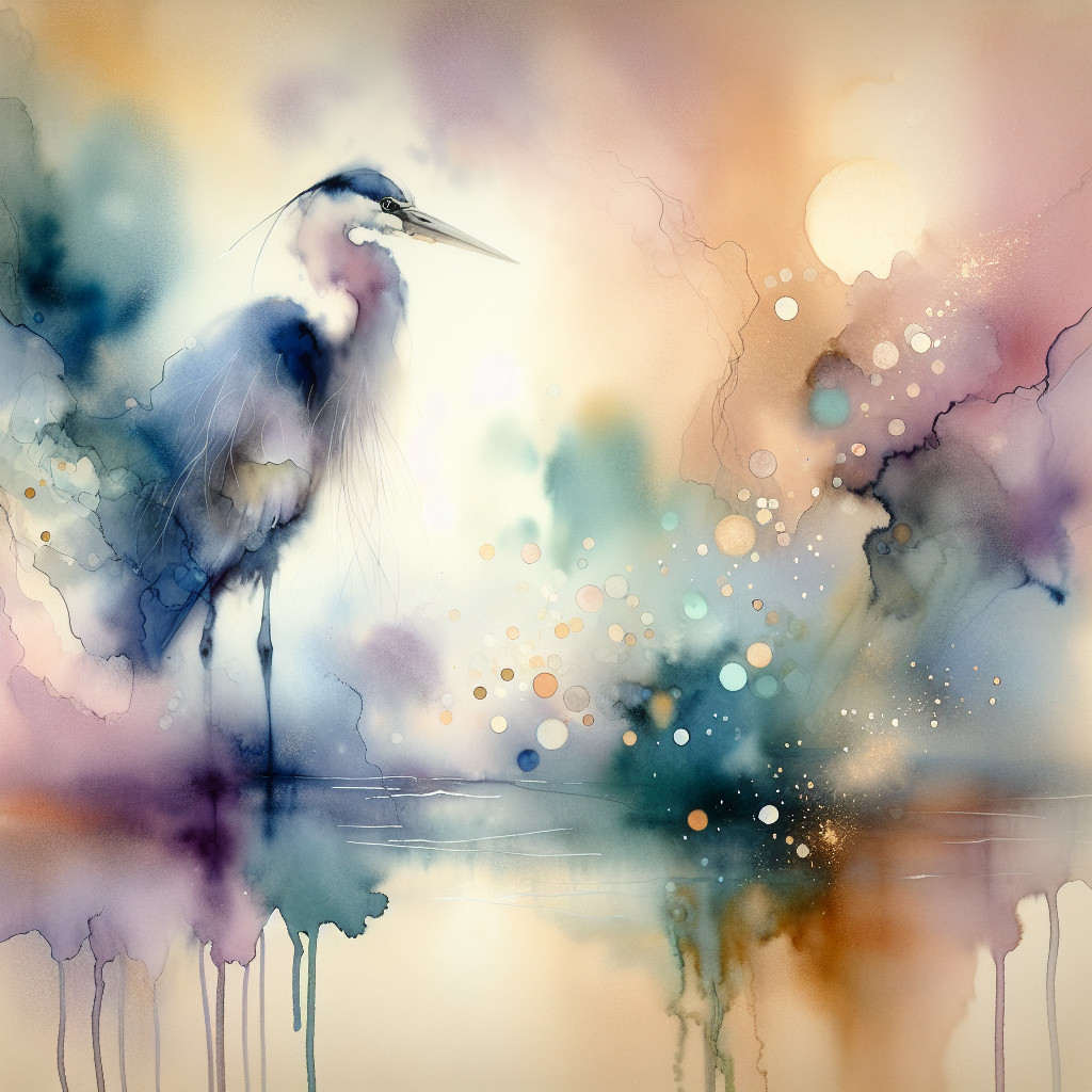 Watercolor Painting of a Great Blue Heron in Water