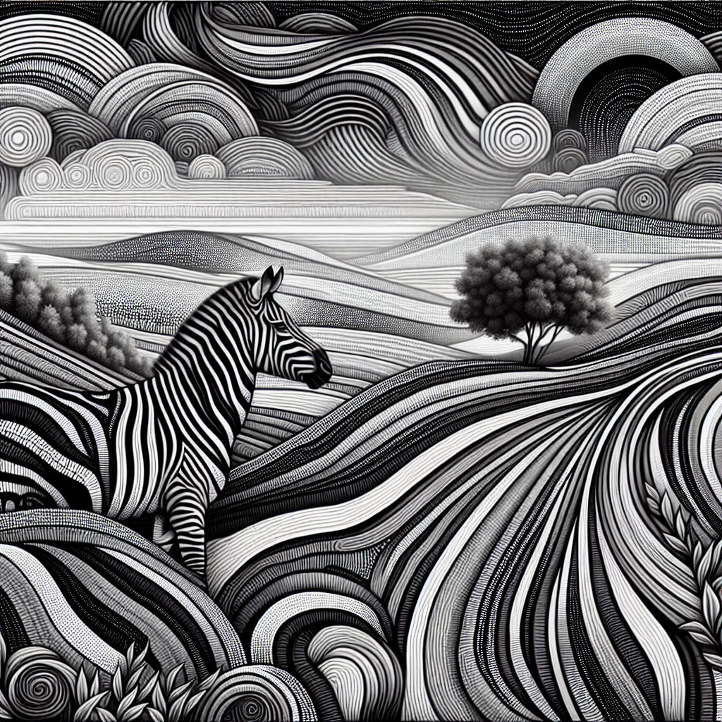 Stylized Zebra in Abstract Black and White Landscape