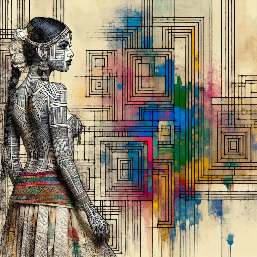 Woman with Tribal Tattoos and Colorful Background
