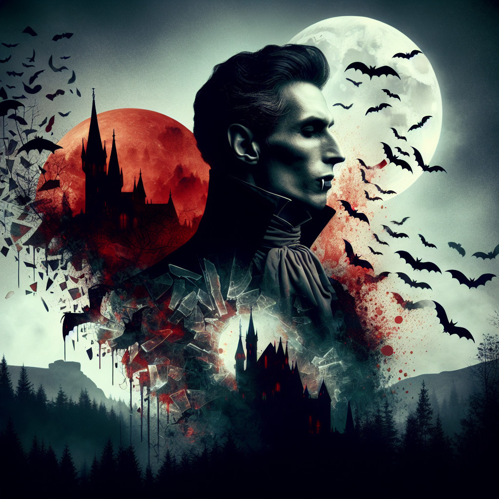 Dramatic Gothic Collage with Twilight Landscape Elements