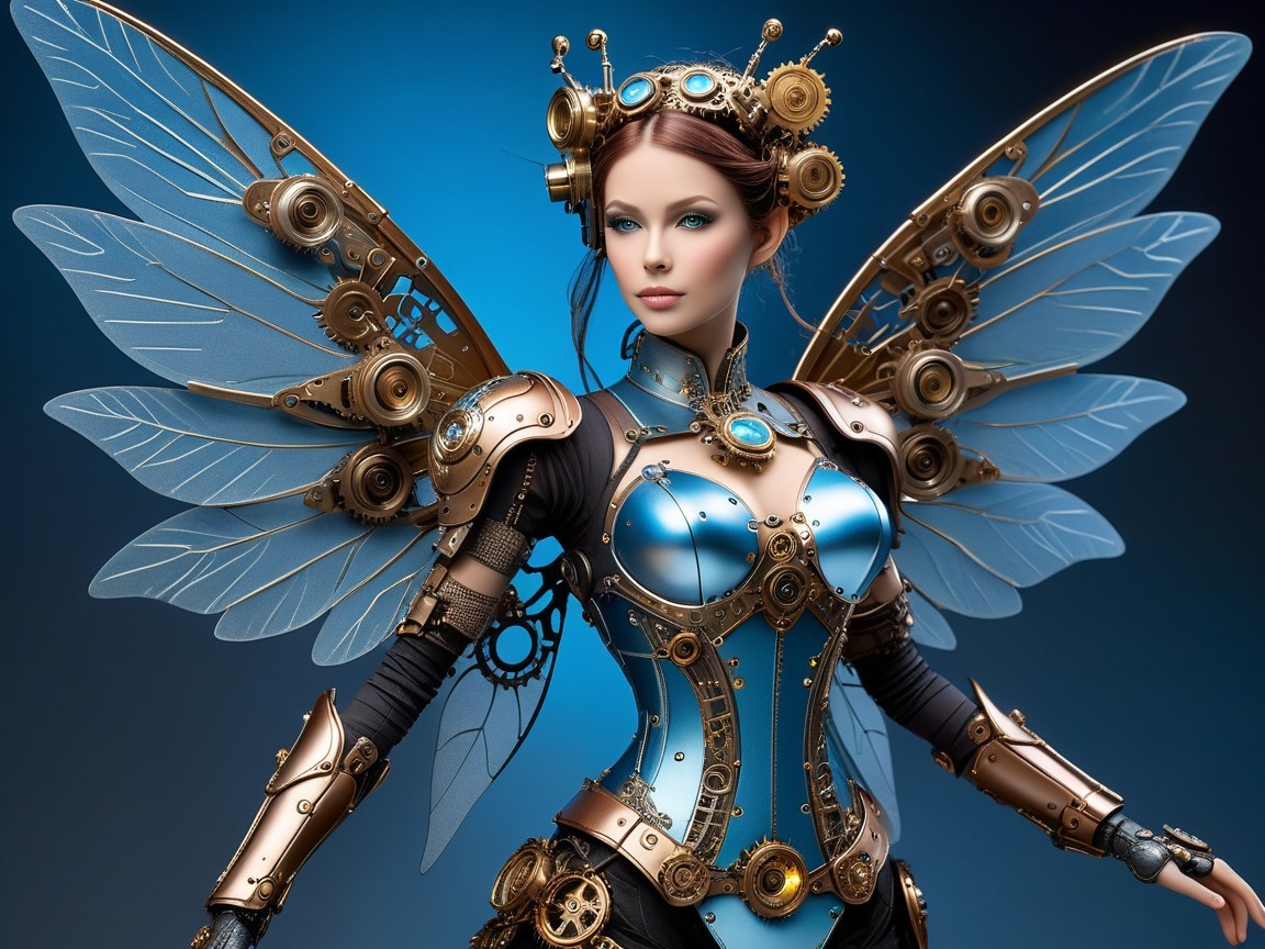 Steampunk-Inspired Figure with Metallic Armor and Wings