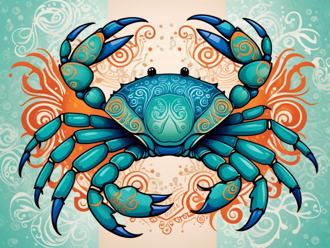 Vividly Illustrated Crab with Turquoise Shell Design