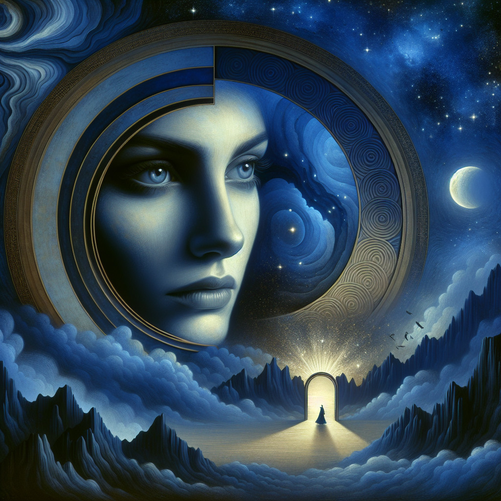 Surreal Portrait of a Woman with Mystical Landscape