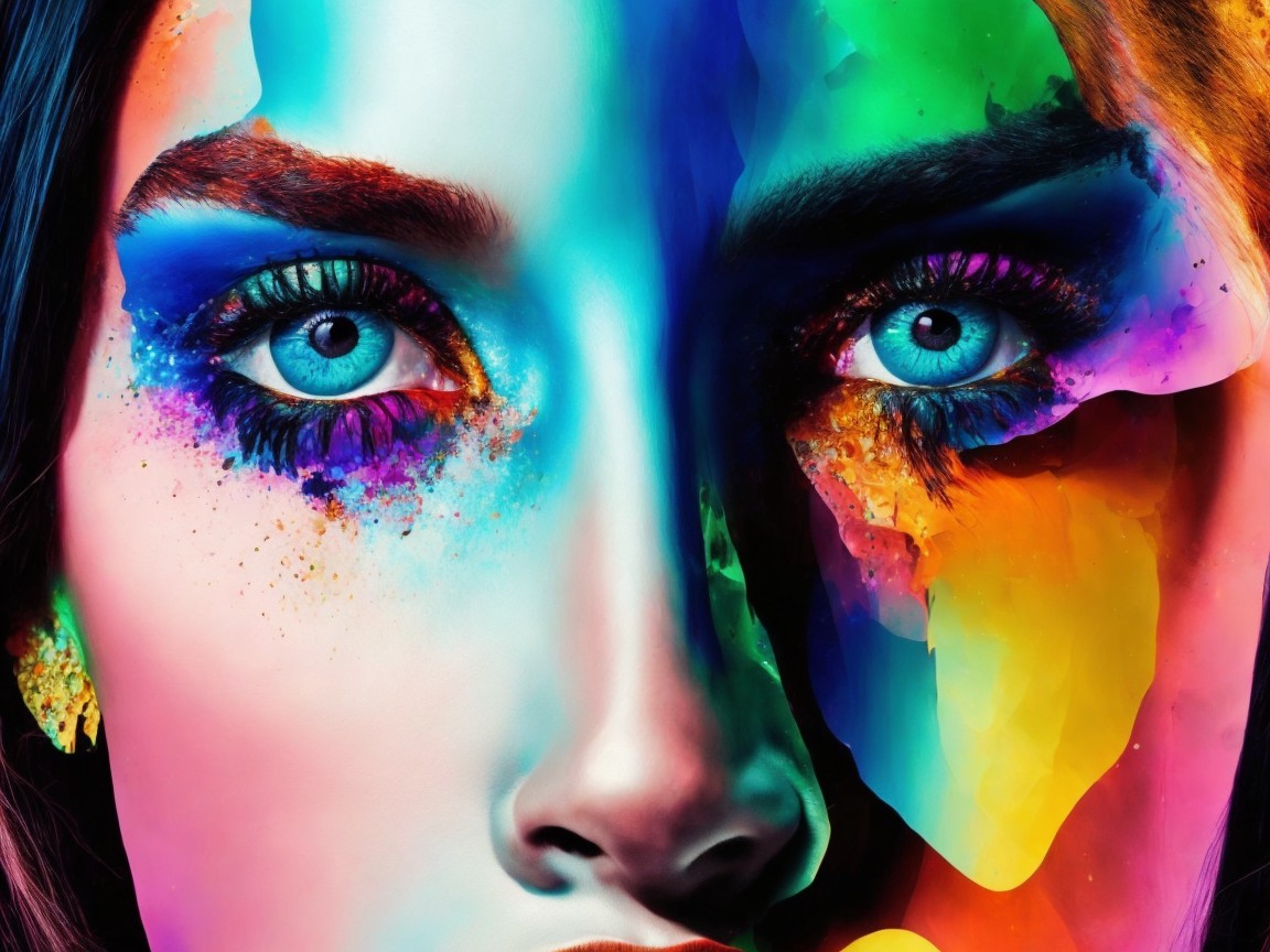Vibrant Abstract Face Art Close-Up